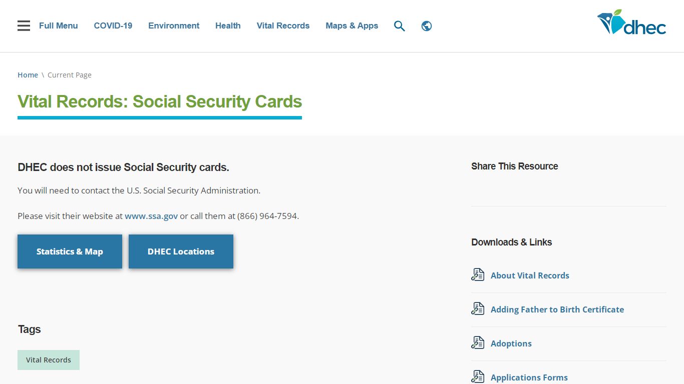 Vital Records: Social Security Cards | SCDHEC