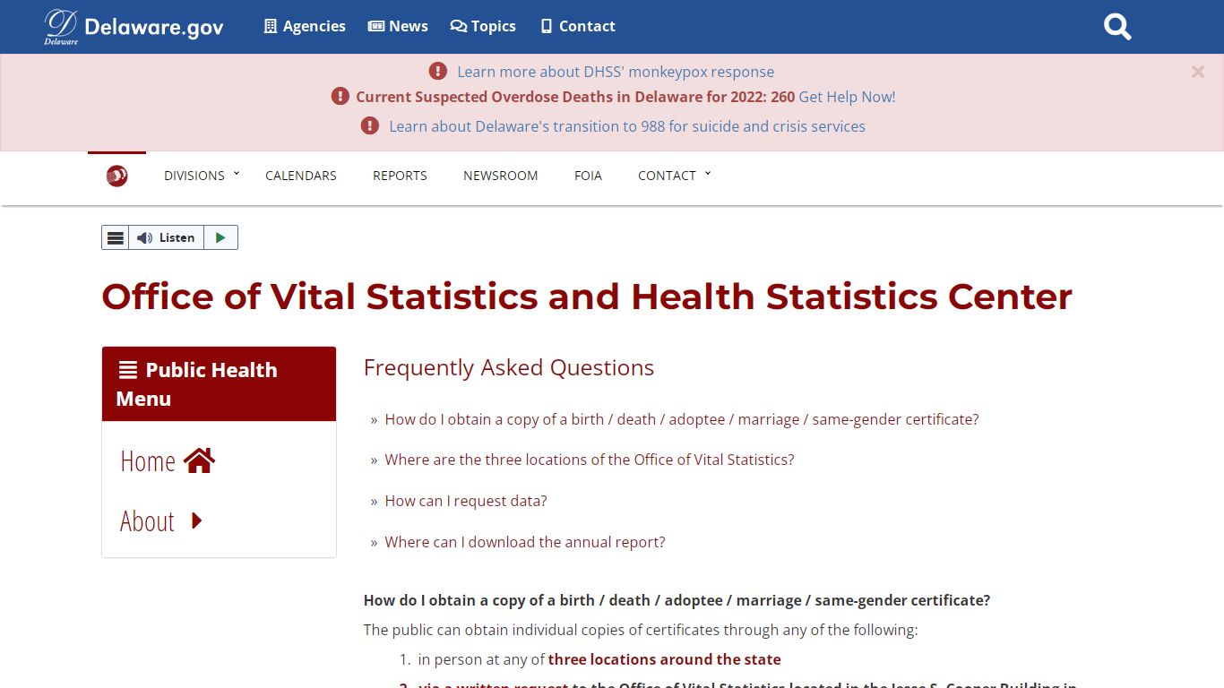 Office of Vital Statistics and Health Statistics Center - Delaware